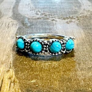 Dainty beaded ring with turquoise stones